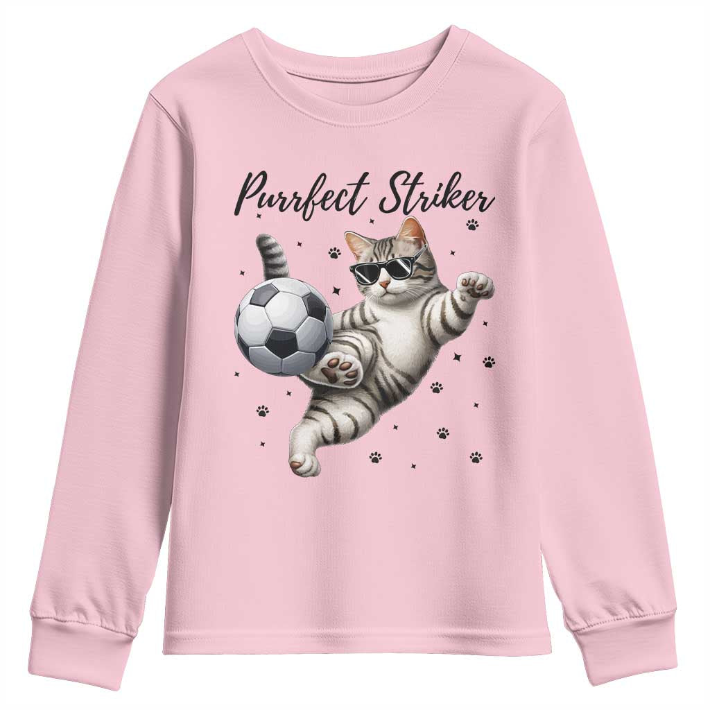 Purrfect Striker Youth Sweatshirt Funny Cat Soccer Player Gift