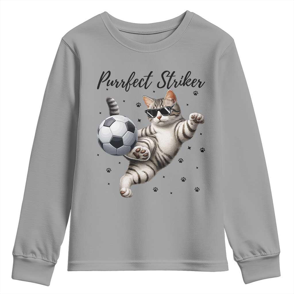 Purrfect Striker Youth Sweatshirt Funny Cat Soccer Player Gift