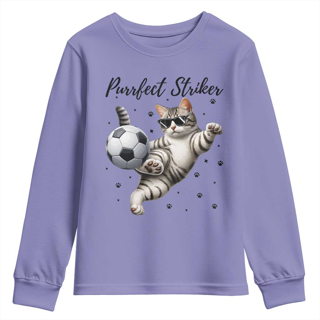 Purrfect Striker Youth Sweatshirt Funny Cat Soccer Player Gift