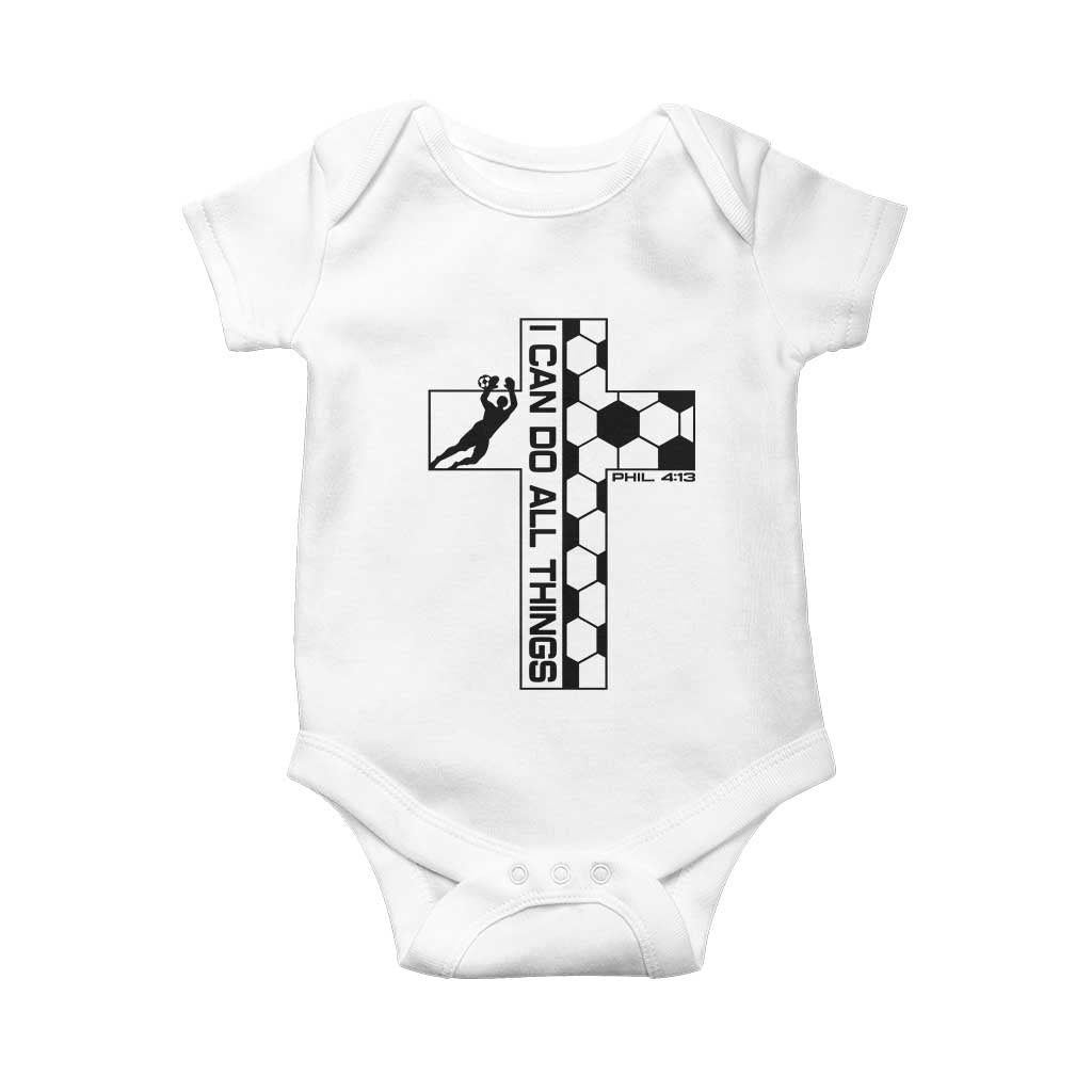 I Can Do All Things Through Soccer Christian Faith Gift Baby Onesie