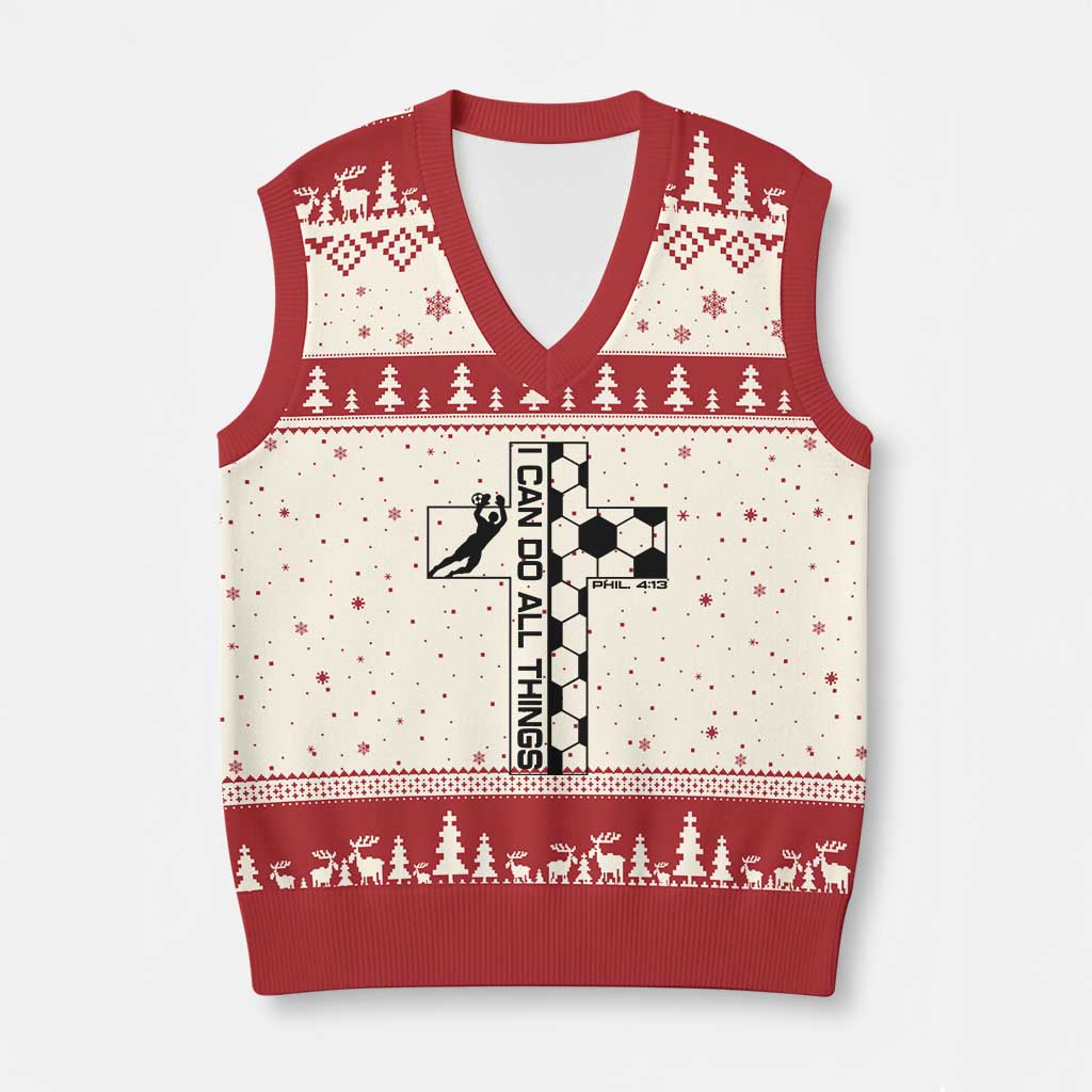 I Can Do All Things Through Soccer Christian Faith Gift V-Neck Knit Sweater Vest