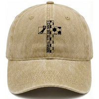 I Can Do All Things Through Soccer Christian Faith Gift Washed Cotton Baseball Cap