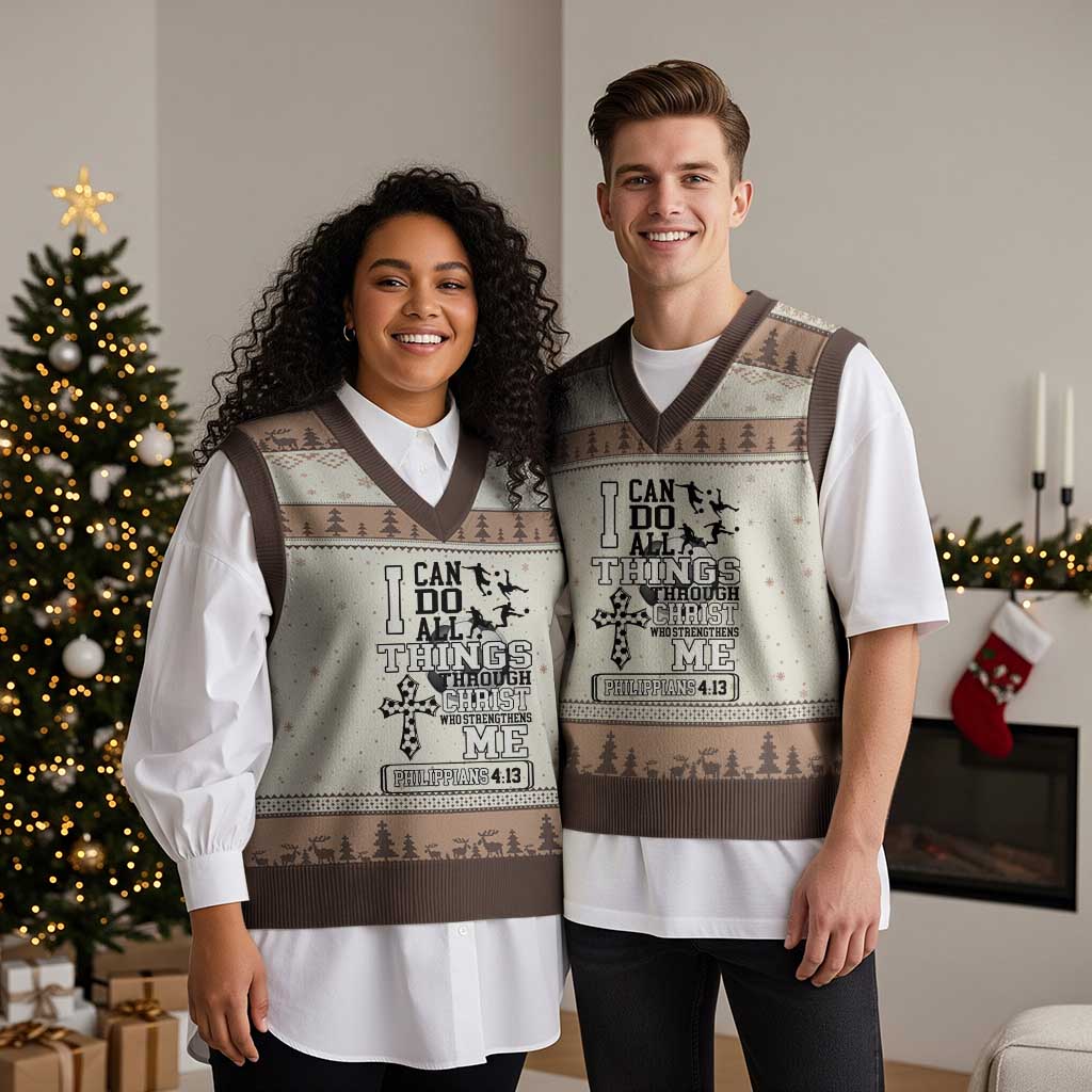 Soccer Christian Gift V-Neck Knit Sweater Vest I Can Do All Things Through Christ