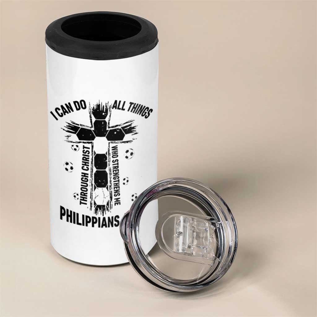 I Can Do All Things Through Christ 4 in 1 Can Cooler Tumbler Christian Soccer Faith