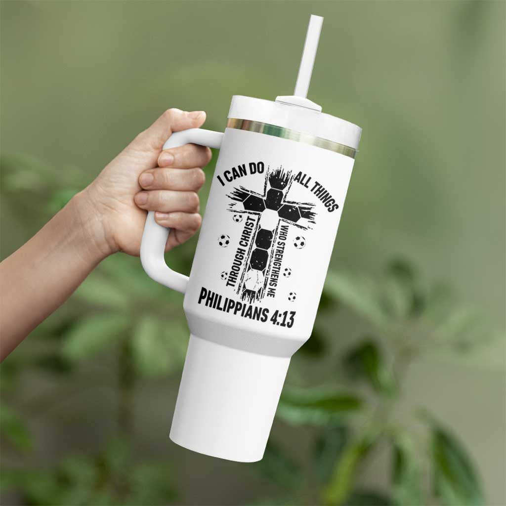 I Can Do All Things Through Christ Tumbler With Handle Christian Soccer Faith