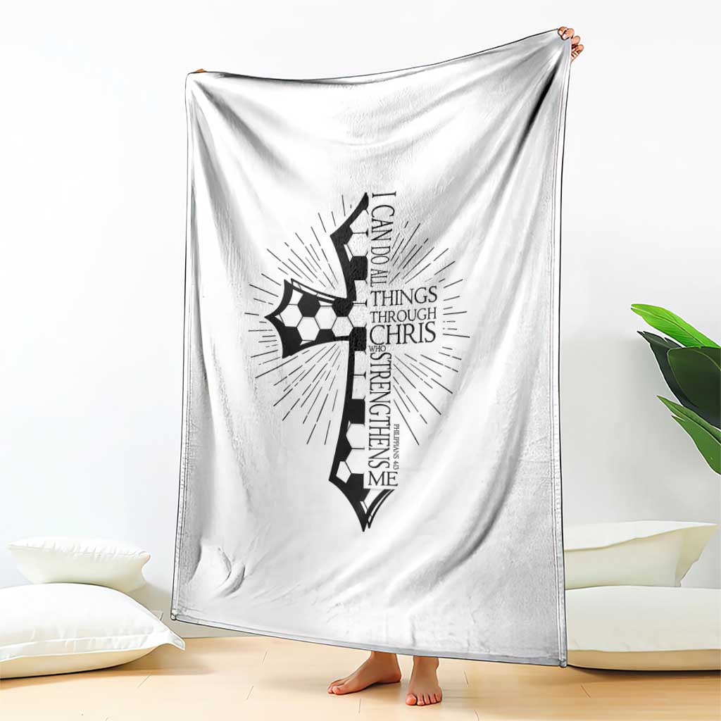 I Can Do All Things Through Christ Throw Blanket Christian Soccer Cross Gift