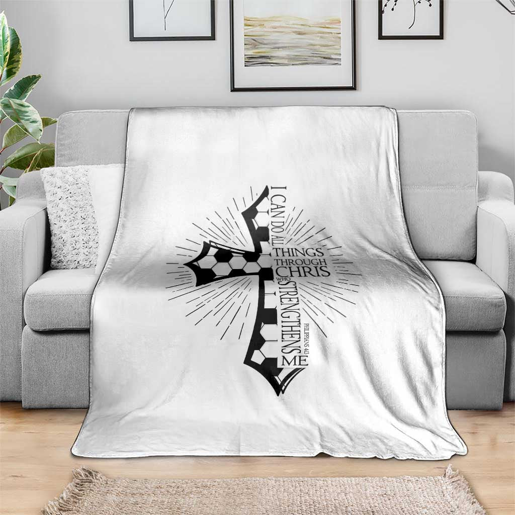 I Can Do All Things Through Christ Throw Blanket Christian Soccer Cross Gift