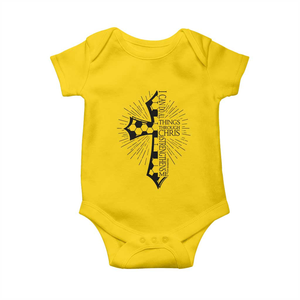 I Can Do All Things Through Christ Baby Onesie Christian Soccer Cross Gift