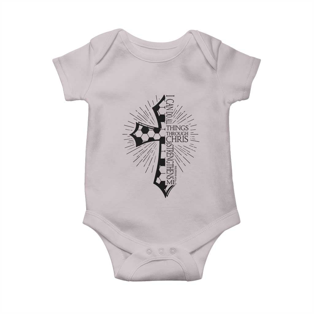 I Can Do All Things Through Christ Baby Onesie Christian Soccer Cross Gift