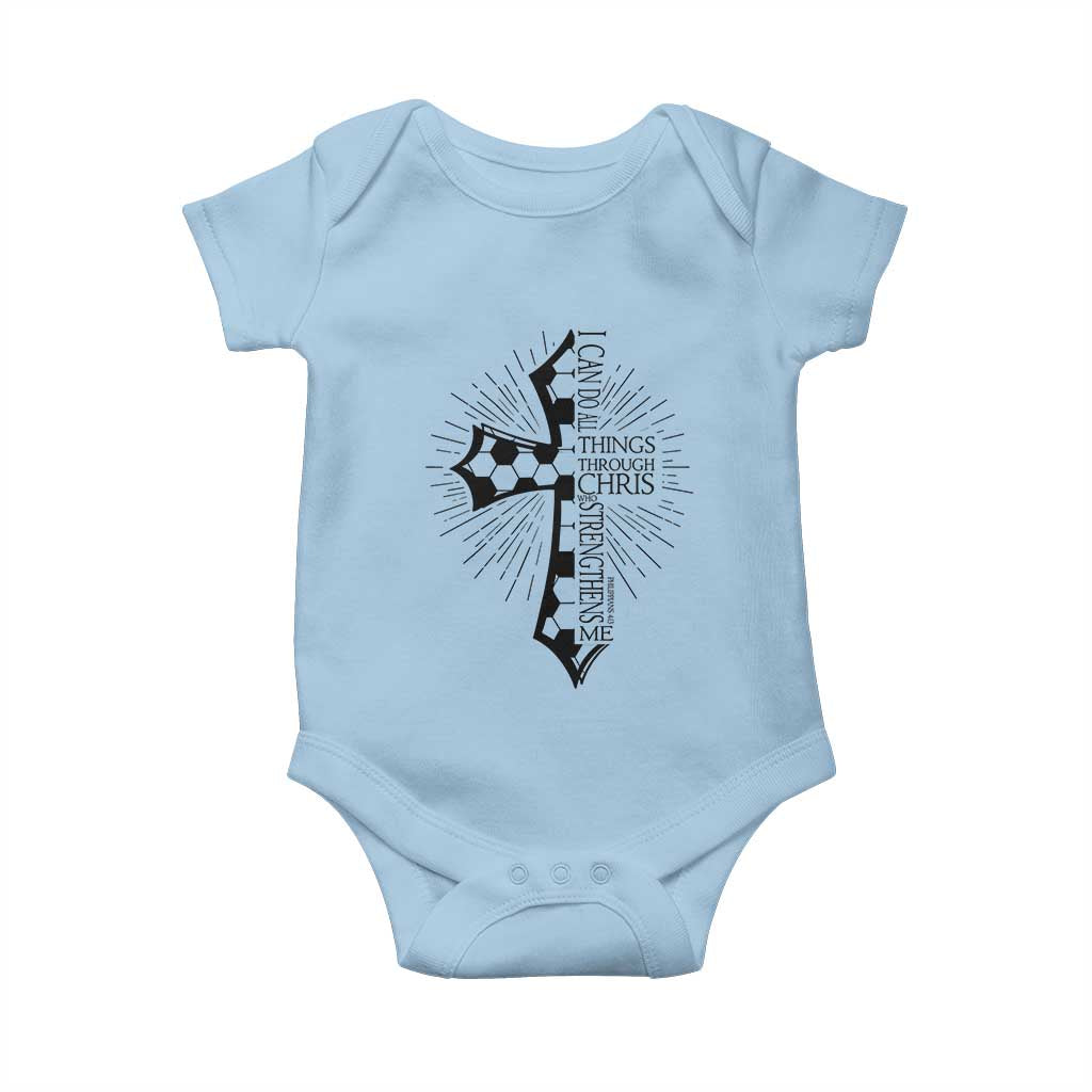 I Can Do All Things Through Christ Baby Onesie Christian Soccer Cross Gift