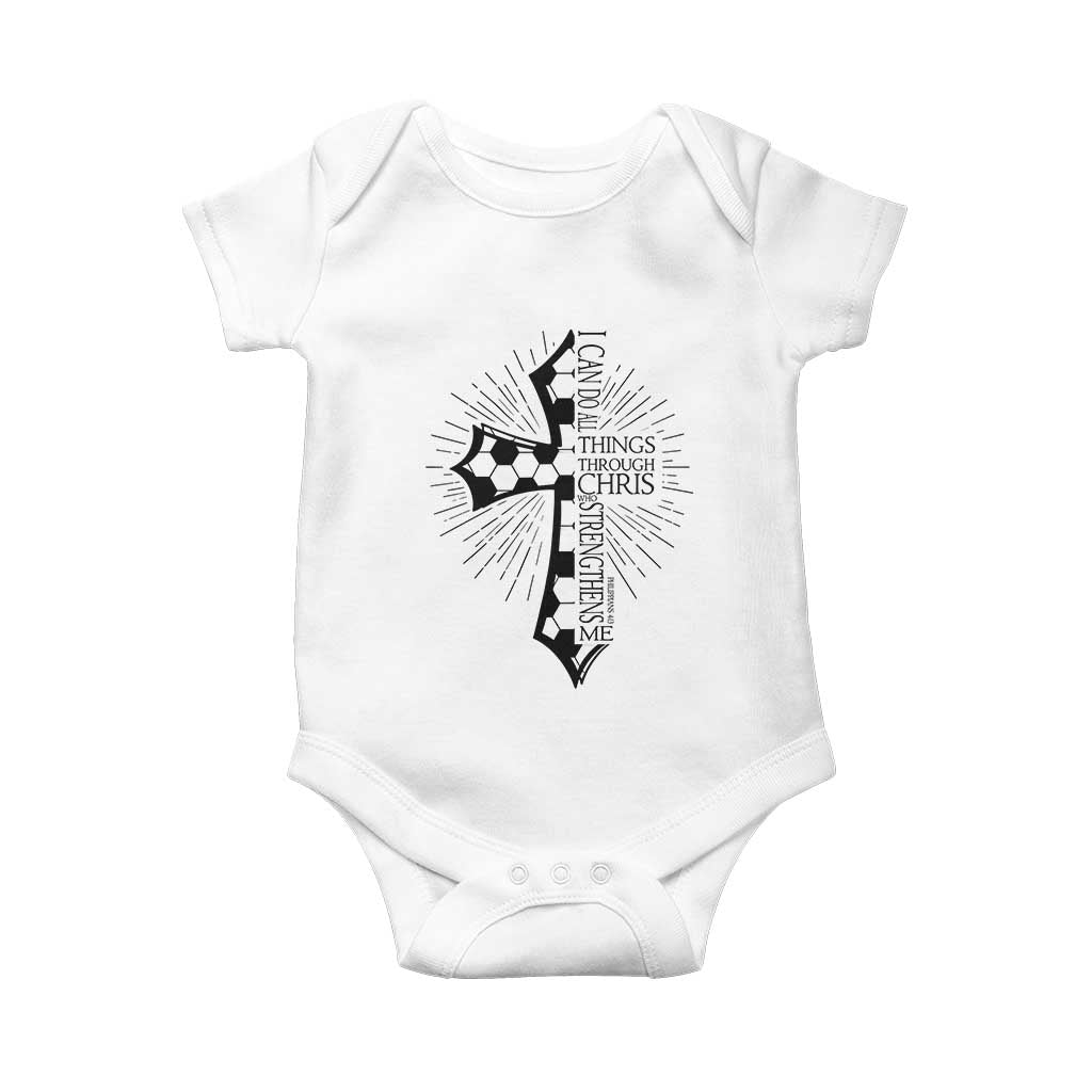 I Can Do All Things Through Christ Baby Onesie Christian Soccer Cross Gift