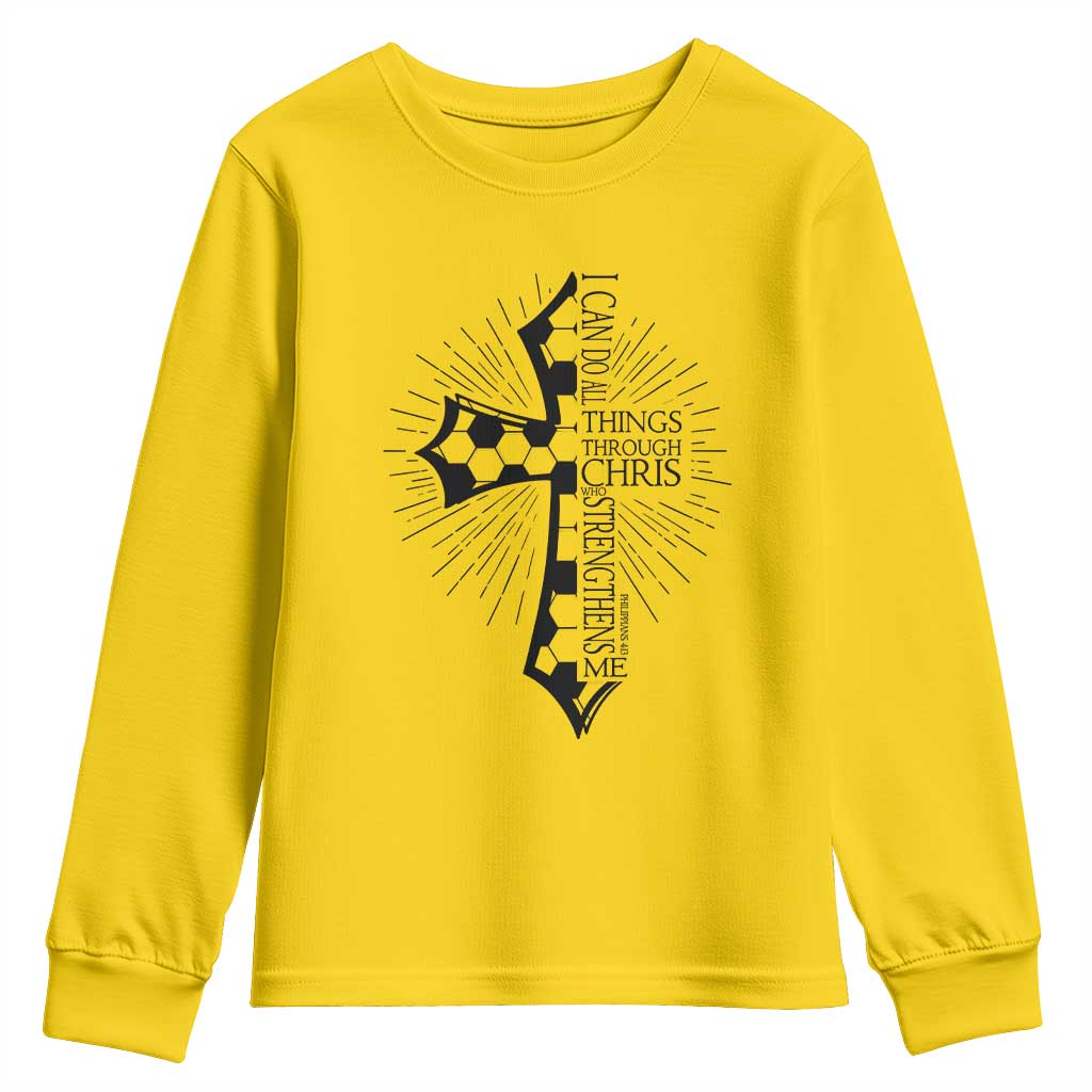I Can Do All Things Through Christ Youth Sweatshirt Christian Soccer Cross Gift