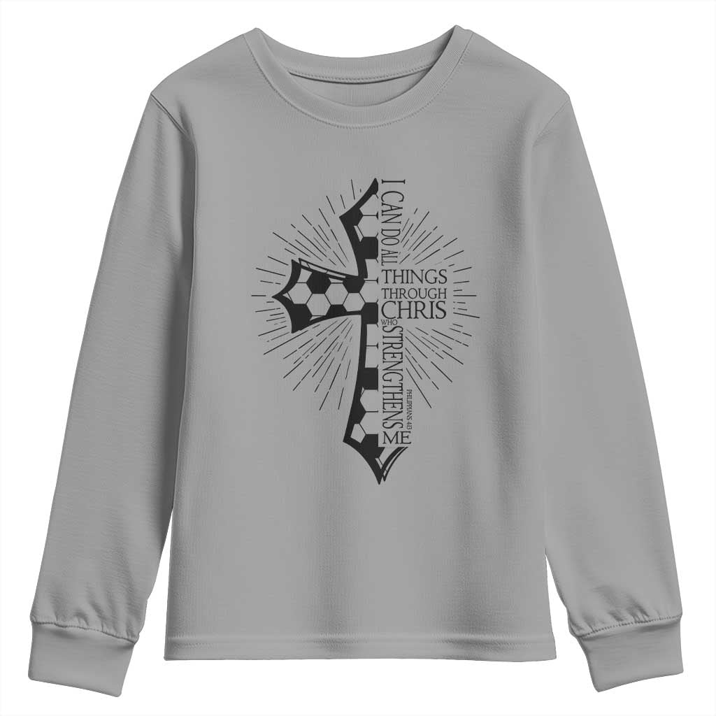 I Can Do All Things Through Christ Youth Sweatshirt Christian Soccer Cross Gift