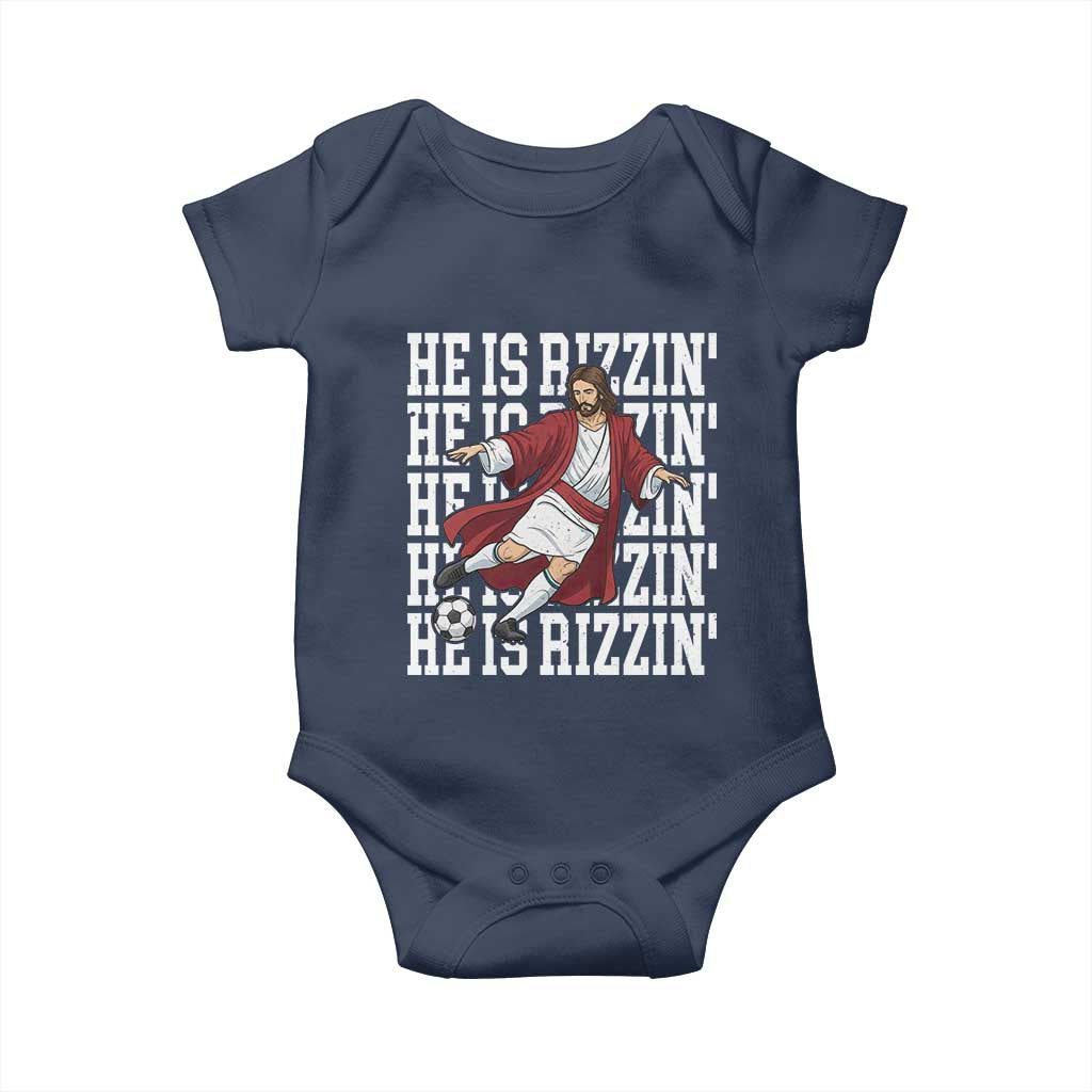 He Is Rizzin Baby Onesie Funny Christian Soccer Lover Gift