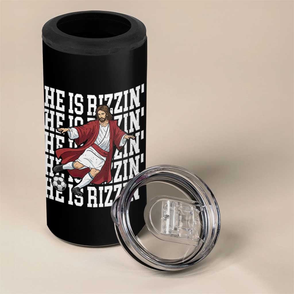 He Is Rizzin 4 in 1 Can Cooler Tumbler Funny Christian Soccer Lover Gift