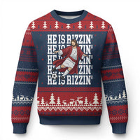 He Is Rizzin Ugly Christmas Sweater Funny Christian Soccer Lover Gift