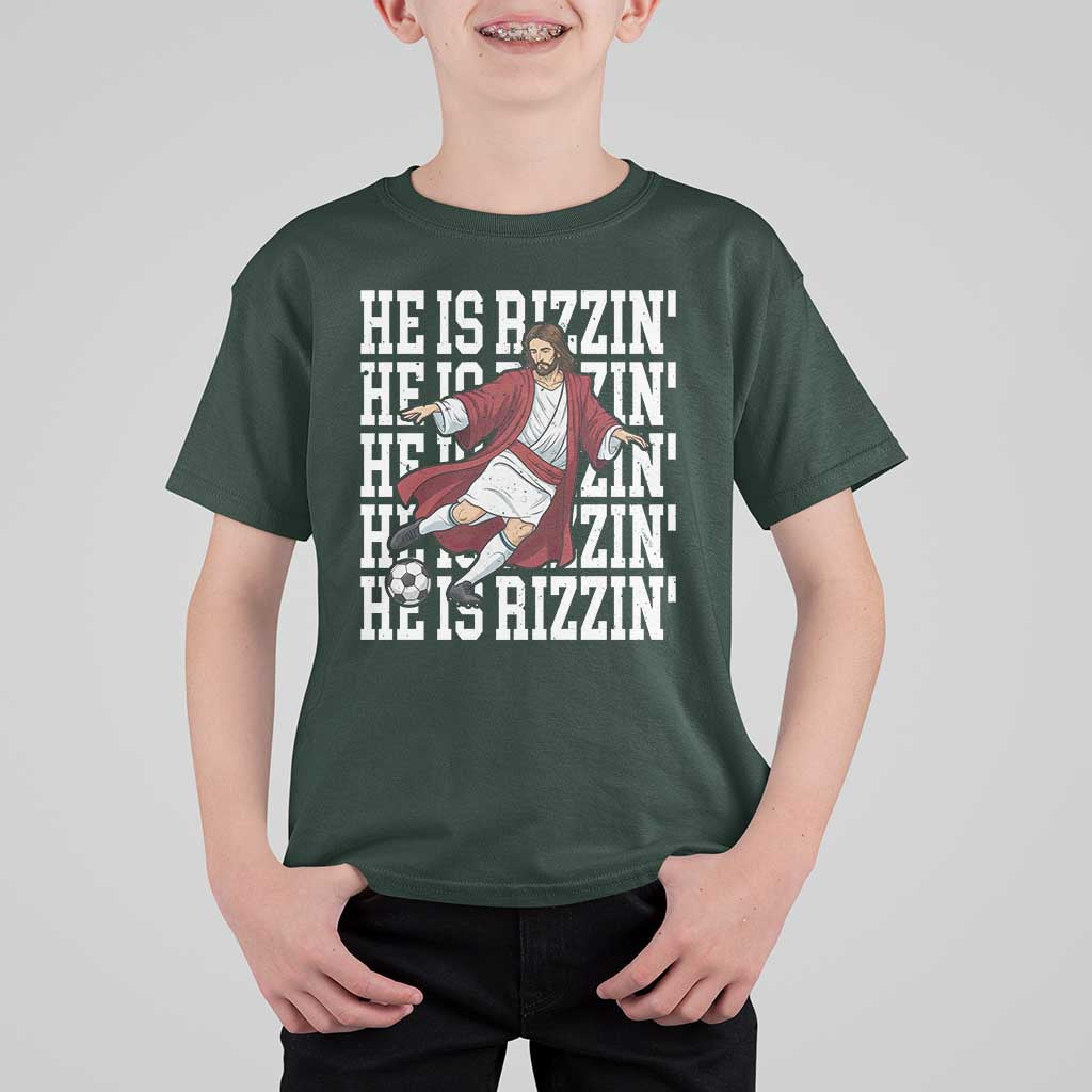 He Is Rizzin T Shirt For Kid Funny Christian Soccer Lover Gift