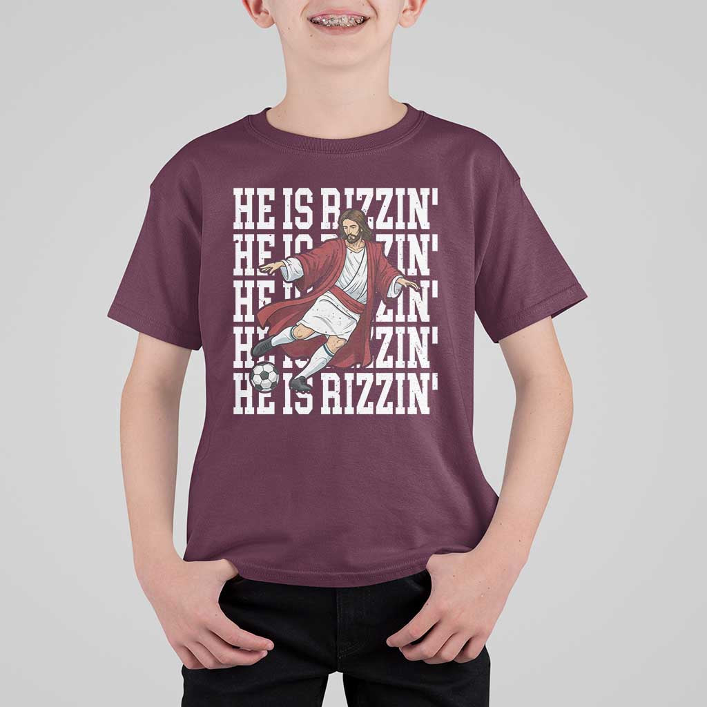 He Is Rizzin T Shirt For Kid Funny Christian Soccer Lover Gift