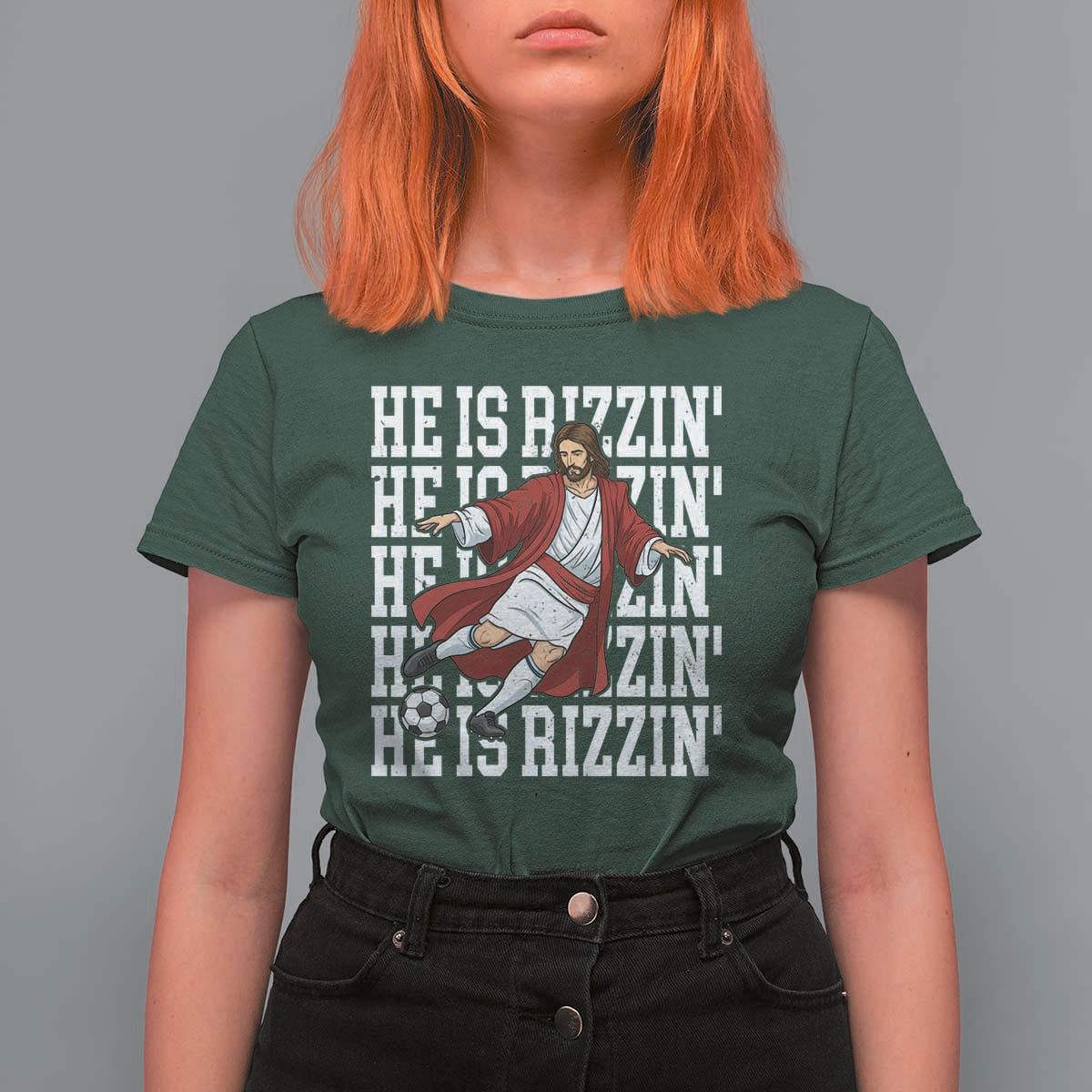He Is Rizzin T Shirt For Women Funny Christian Soccer Lover Gift