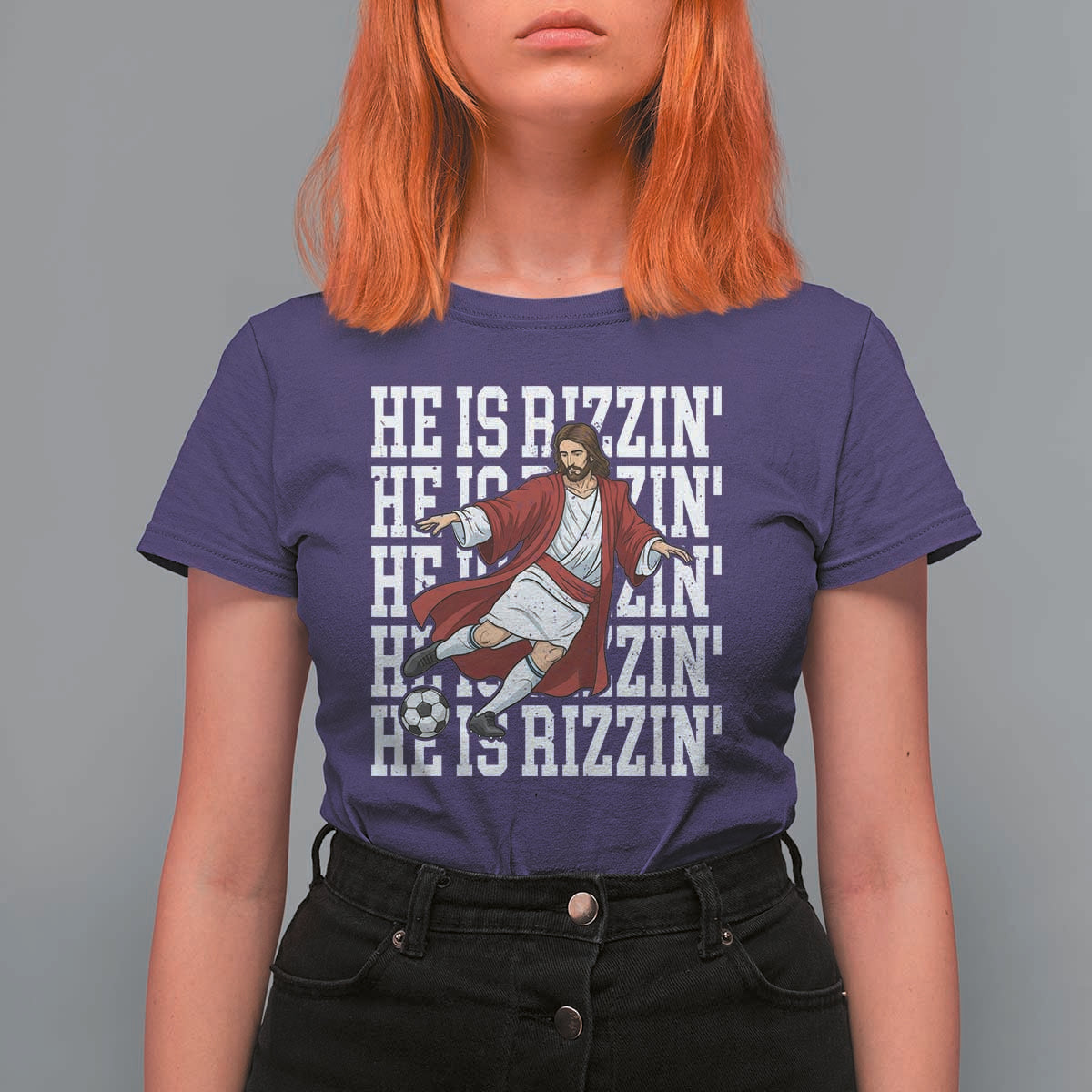He Is Rizzin T Shirt For Women Funny Christian Soccer Lover Gift