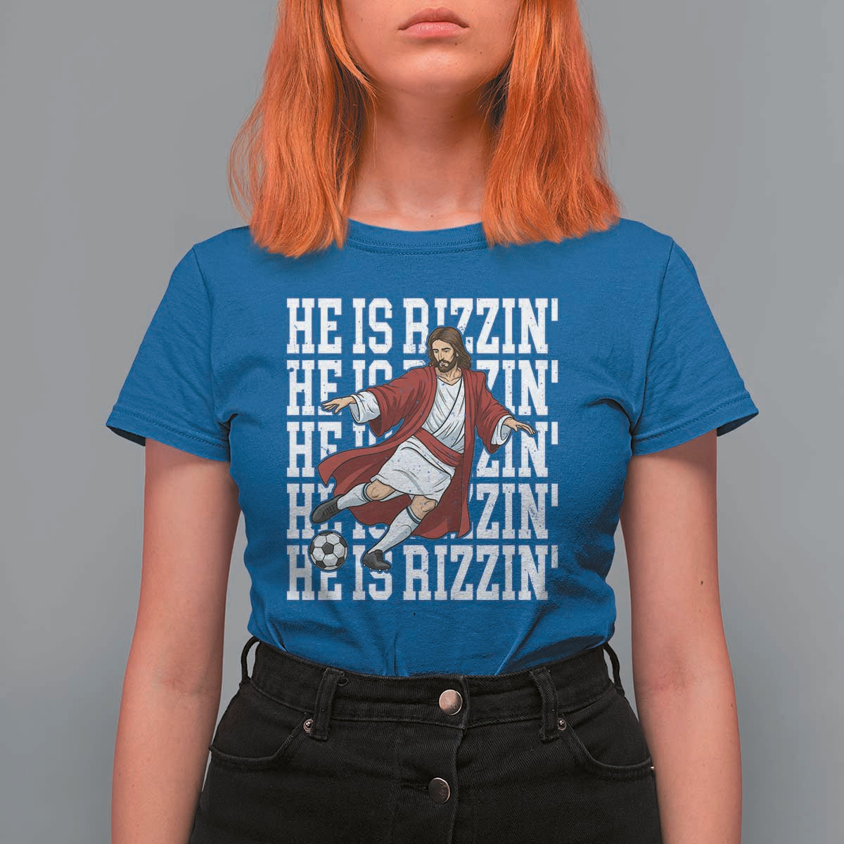 He Is Rizzin T Shirt For Women Funny Christian Soccer Lover Gift