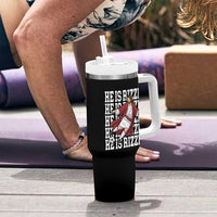 He Is Rizzin Tumbler With Handle Funny Christian Soccer Lover Gift