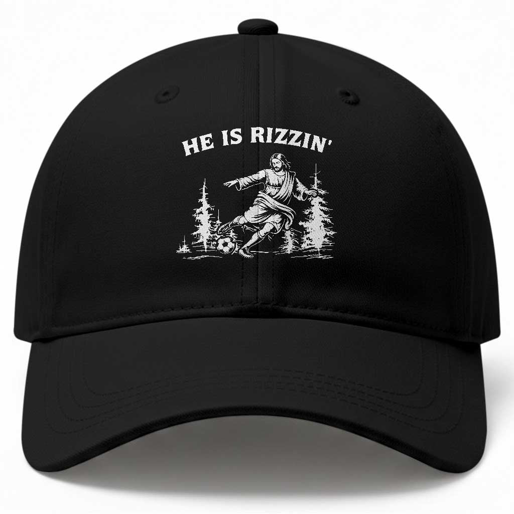 He Is Rizzin Baseball Cap Christian Soccer Funny Gift For Believers