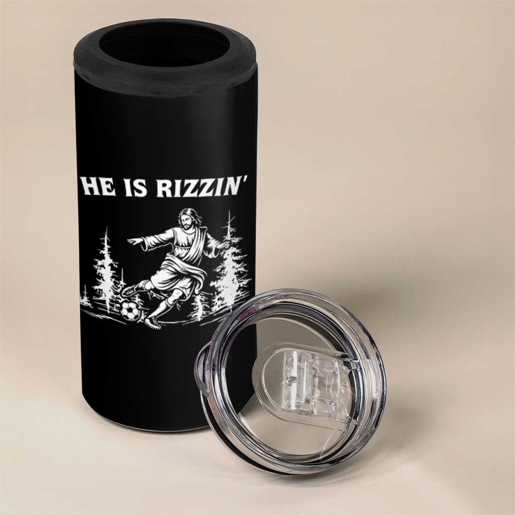 He Is Rizzin 4 in 1 Can Cooler Tumbler Christian Soccer Funny Gift For Believers
