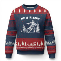 He Is Rizzin Ugly Christmas Sweater Christian Soccer Funny Gift For Believers