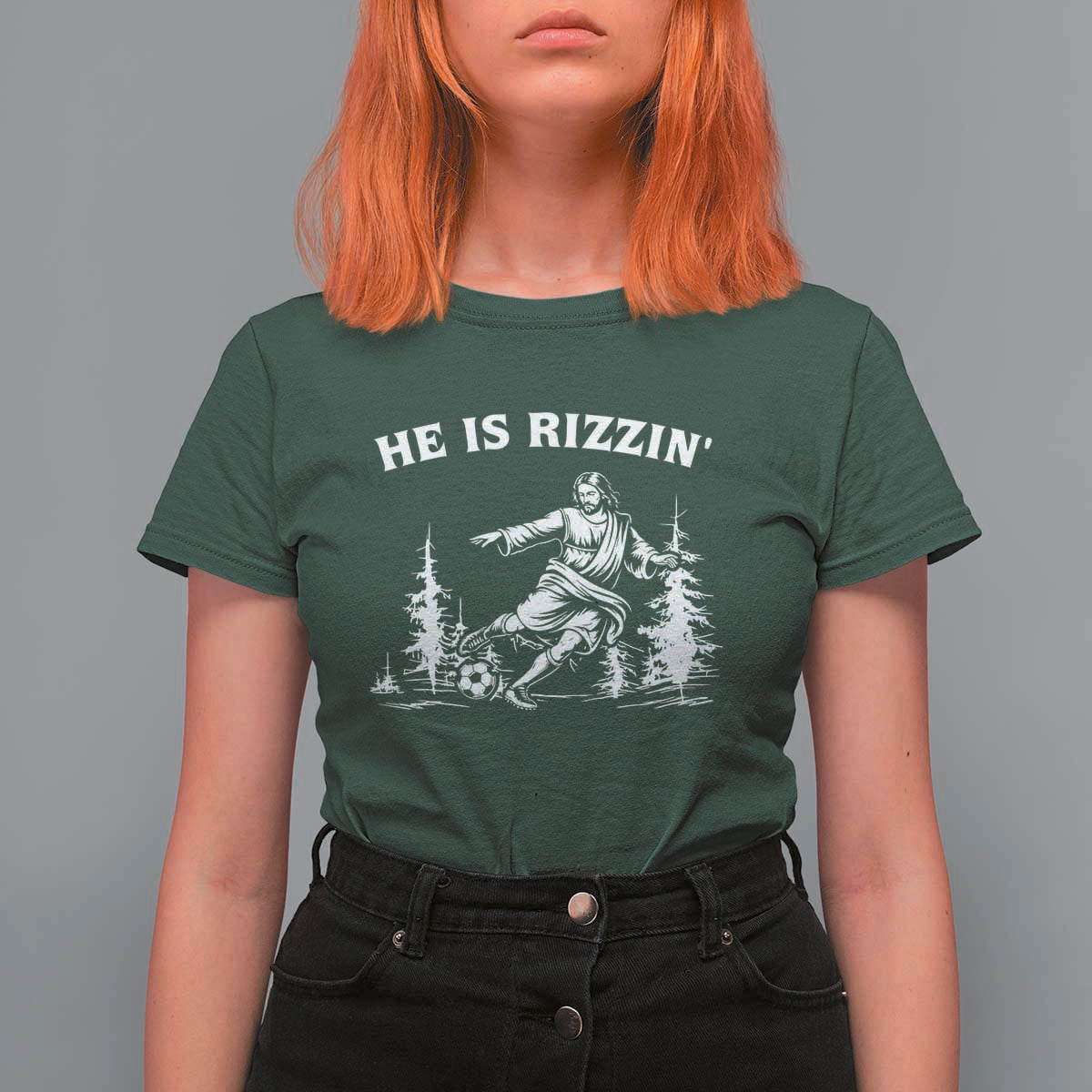 He Is Rizzin T Shirt For Women Christian Soccer Funny Gift For Believers