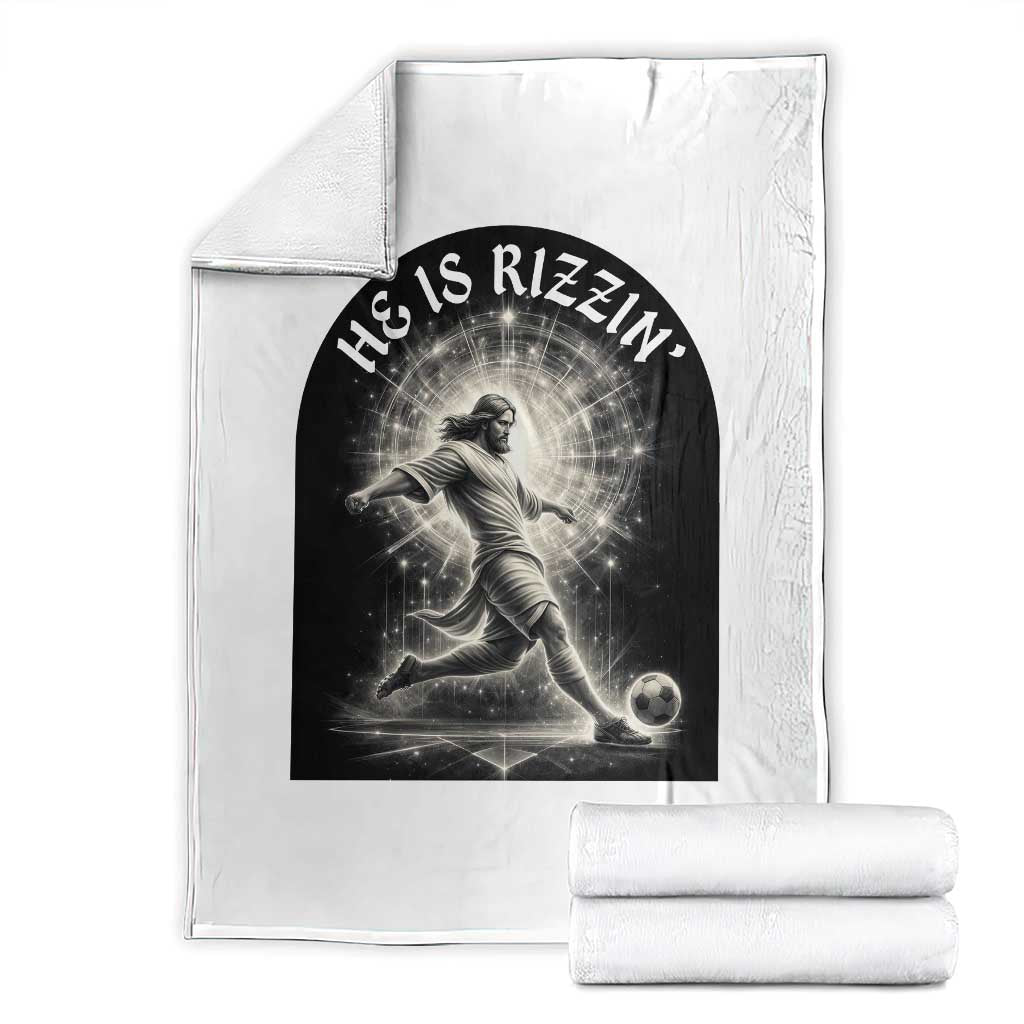 He Is Rizzin Throw Blanket Funny Christian Faith Soccer Player Gift