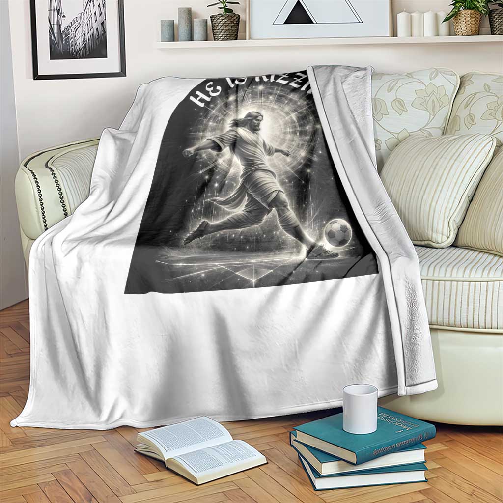 He Is Rizzin Throw Blanket Funny Christian Faith Soccer Player Gift