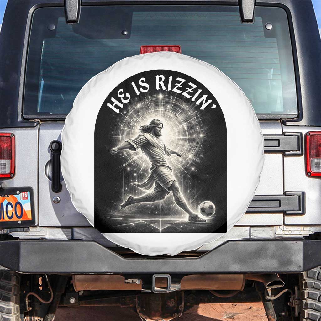 He Is Rizzin Spare Tire Cover Funny Christian Faith Soccer Player Gift