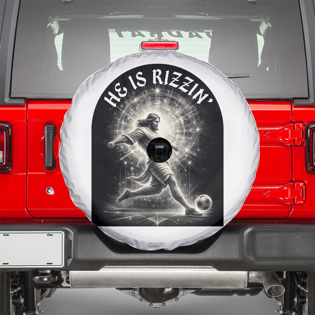He Is Rizzin Spare Tire Cover Funny Christian Faith Soccer Player Gift