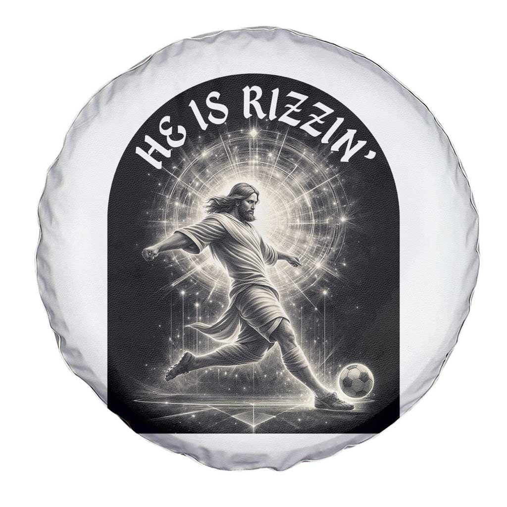 He Is Rizzin Spare Tire Cover Funny Christian Faith Soccer Player Gift