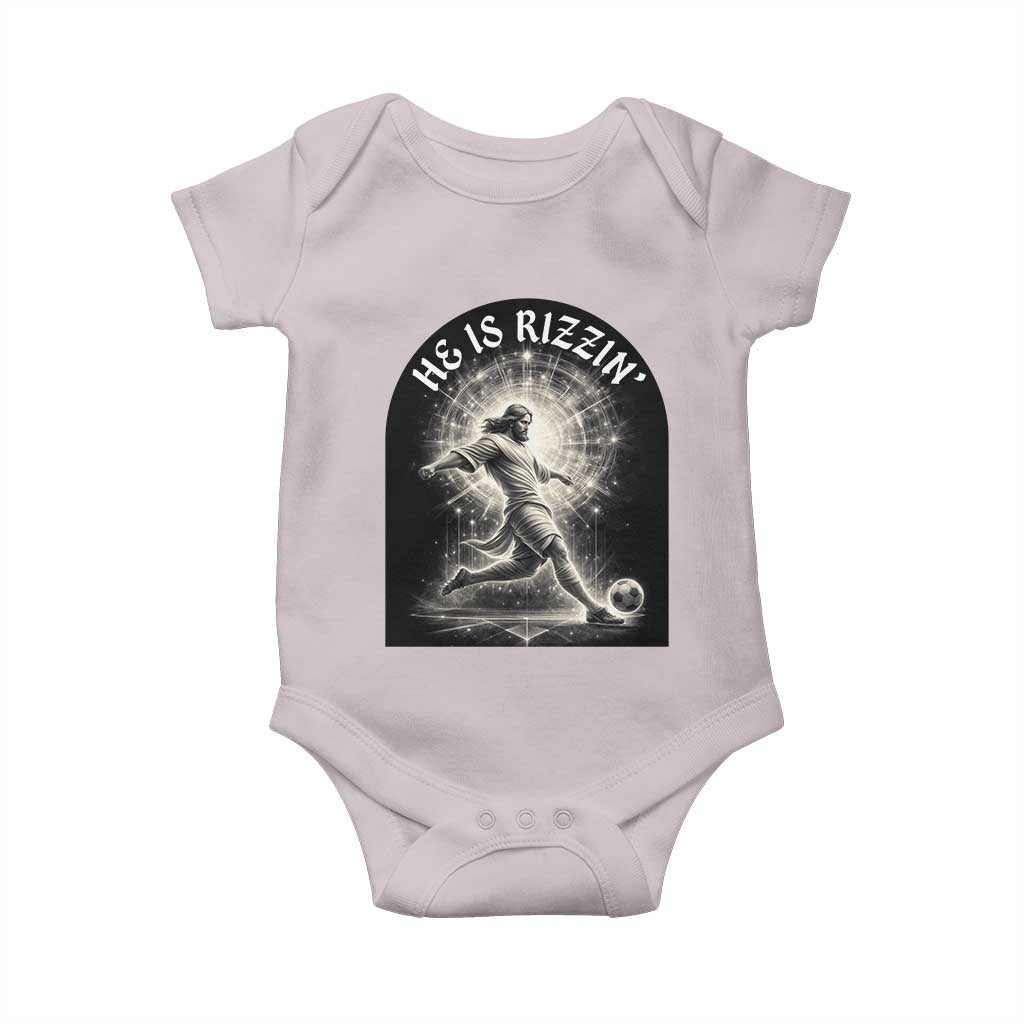 He Is Rizzin Baby Onesie Funny Christian Faith Soccer Player Gift