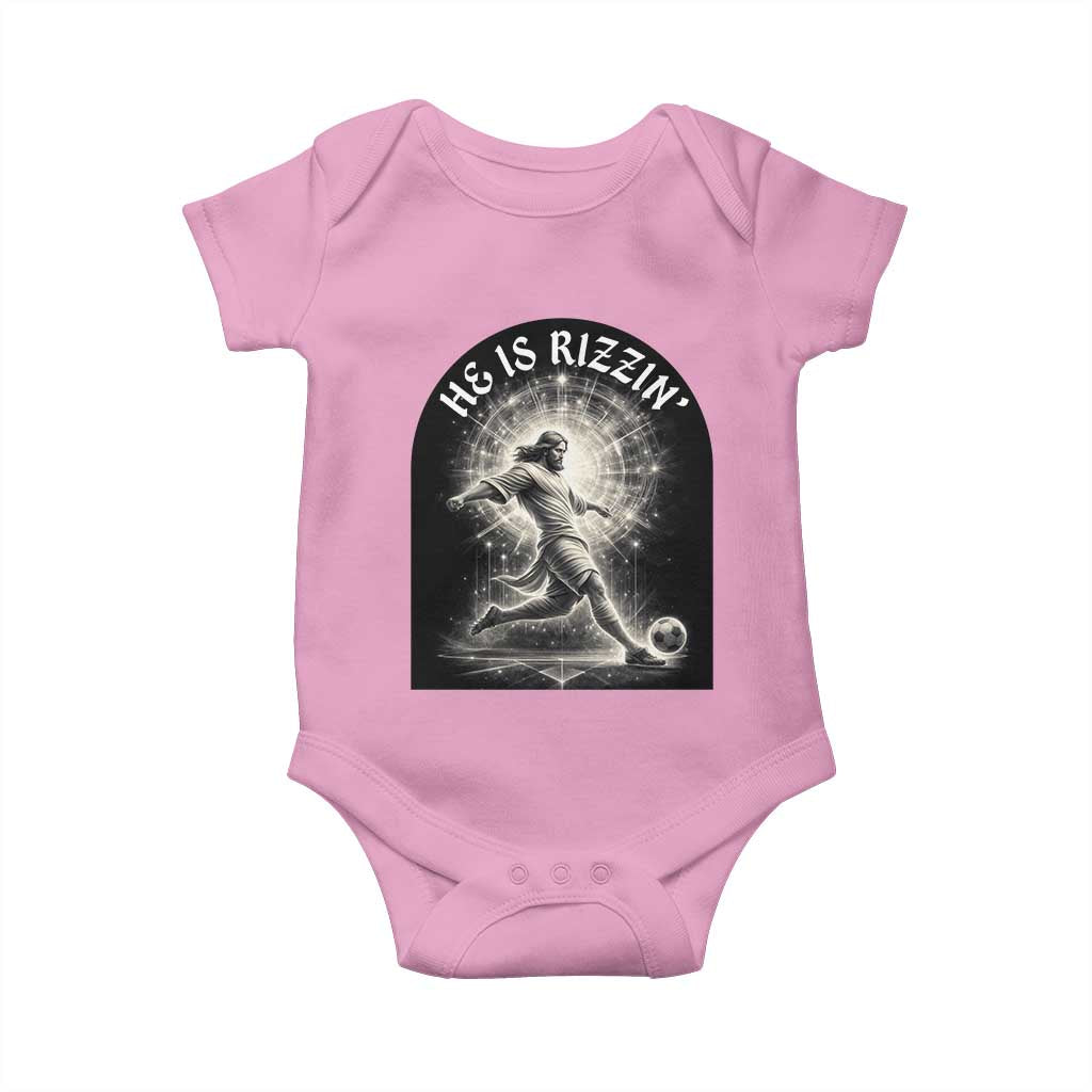 He Is Rizzin Baby Onesie Funny Christian Faith Soccer Player Gift