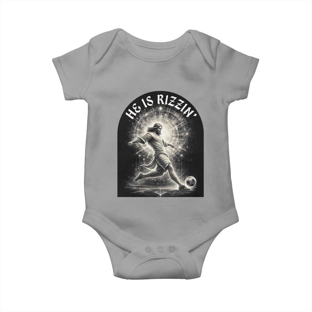 He Is Rizzin Baby Onesie Funny Christian Faith Soccer Player Gift