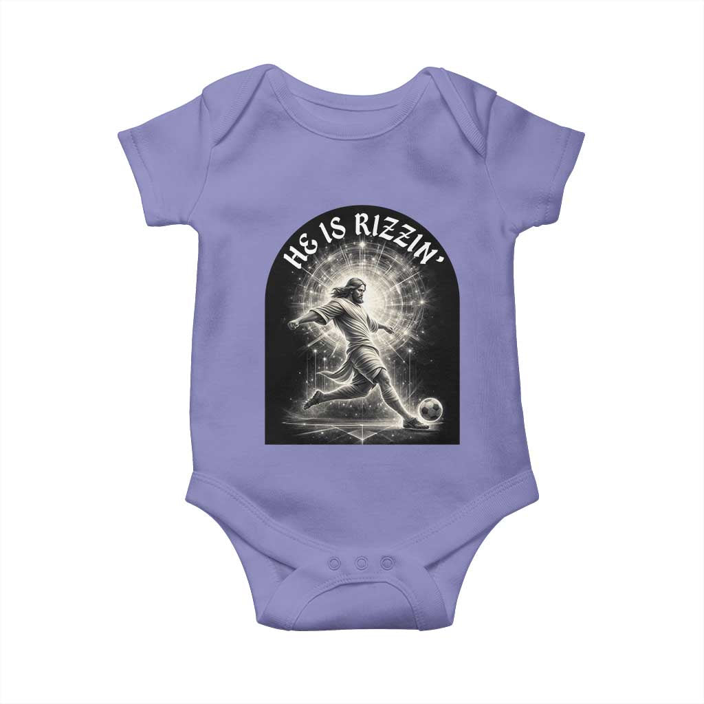 He Is Rizzin Baby Onesie Funny Christian Faith Soccer Player Gift