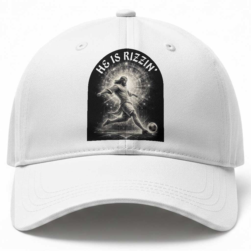 He Is Rizzin Baseball Cap Funny Christian Faith Soccer Player Gift