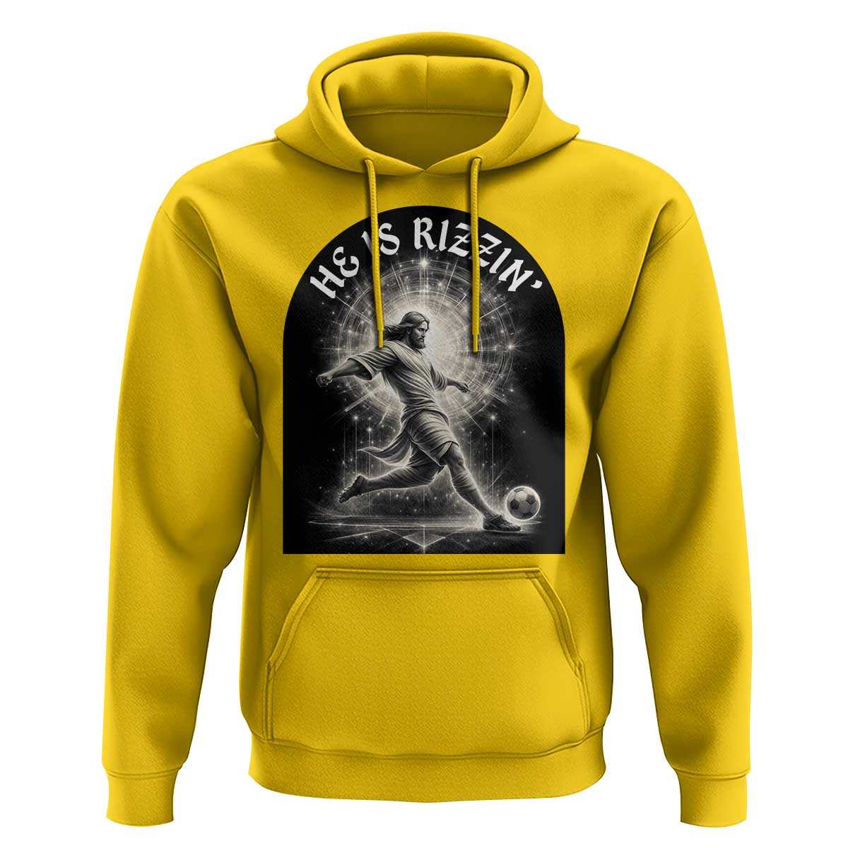 He Is Rizzin Hoodie Funny Christian Faith Soccer Player Gift