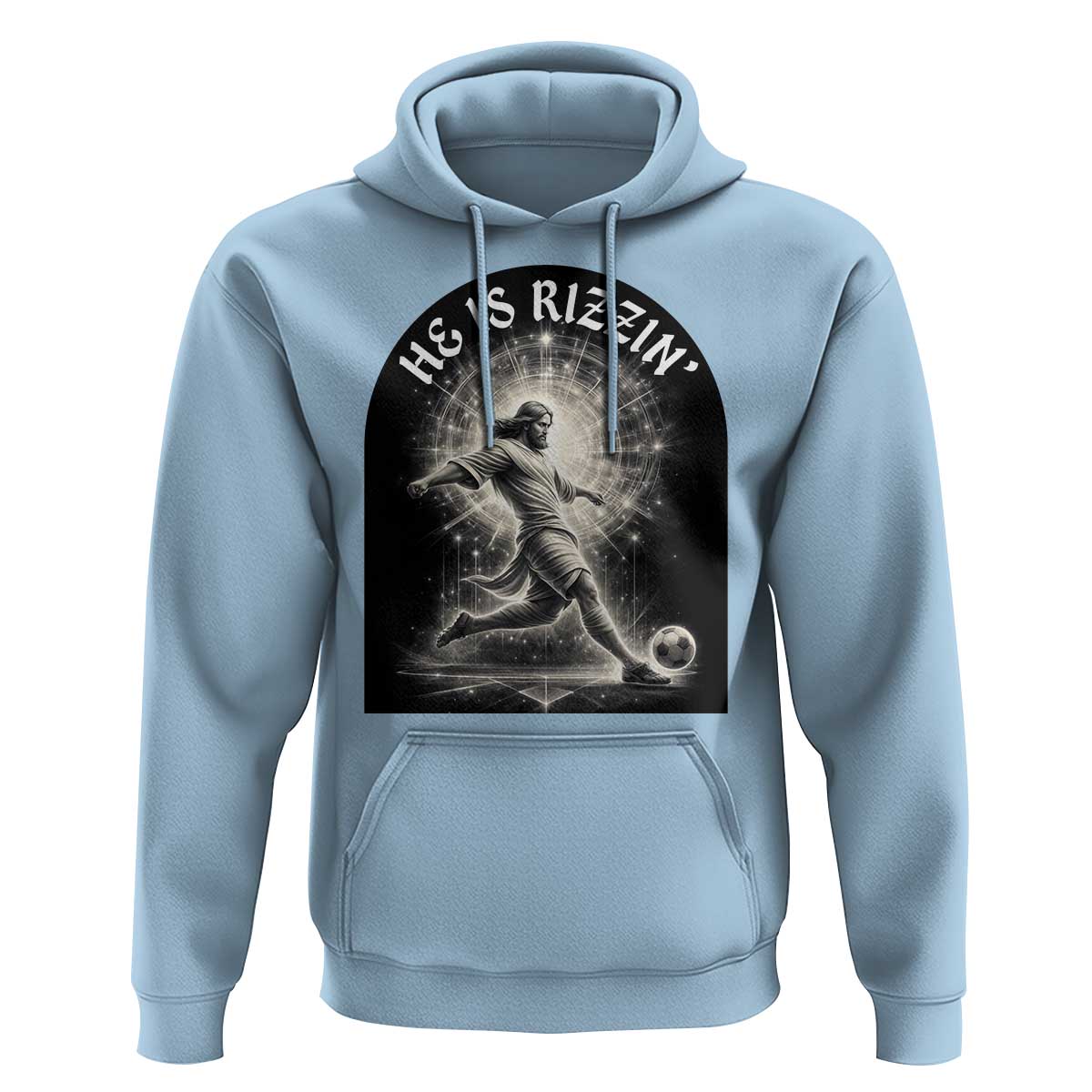 He Is Rizzin Hoodie Funny Christian Faith Soccer Player Gift