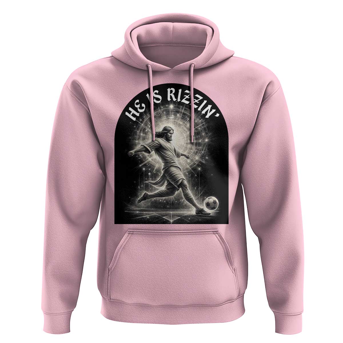 He Is Rizzin Hoodie Funny Christian Faith Soccer Player Gift