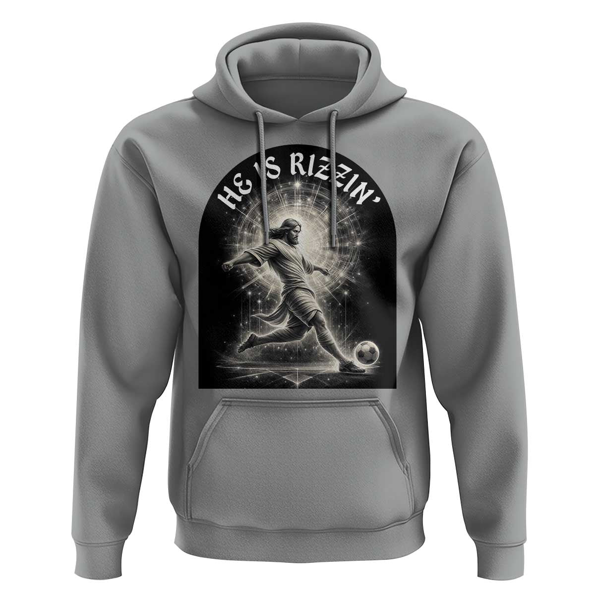 He Is Rizzin Hoodie Funny Christian Faith Soccer Player Gift