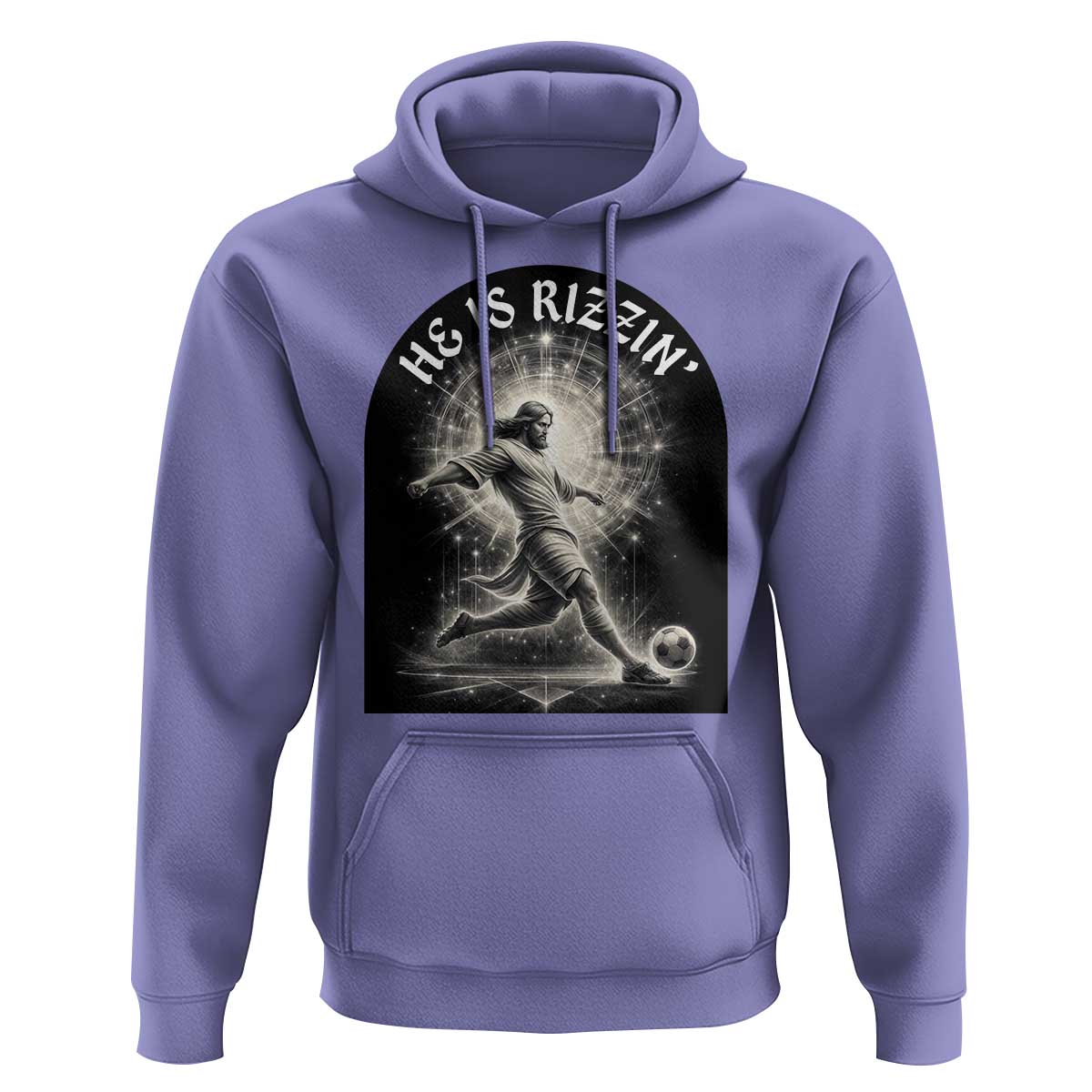 He Is Rizzin Hoodie Funny Christian Faith Soccer Player Gift
