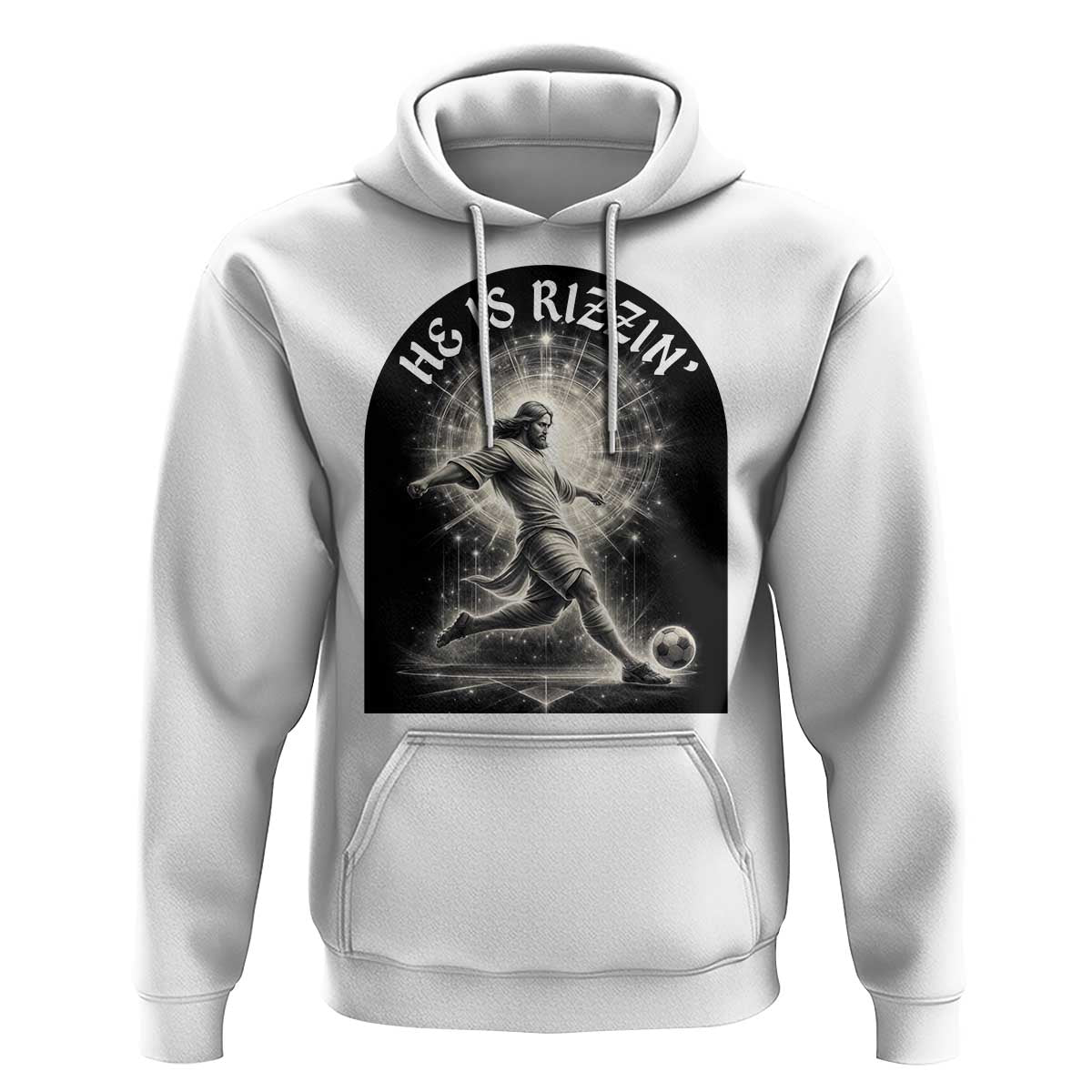 He Is Rizzin Hoodie Funny Christian Faith Soccer Player Gift