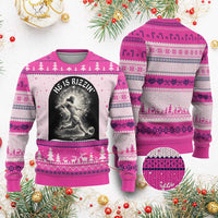 He Is Rizzin Ugly Christmas Sweater Funny Christian Faith Soccer Player Gift