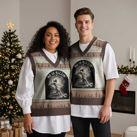 He Is Rizzin V-Neck Knit Sweater Vest Funny Christian Faith Soccer Player Gift