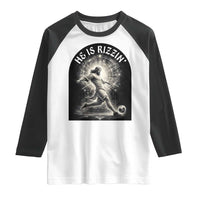 He Is Rizzin Raglan Shirt Funny Christian Faith Soccer Player Gift
