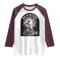 He Is Rizzin Raglan Shirt Funny Christian Faith Soccer Player Gift